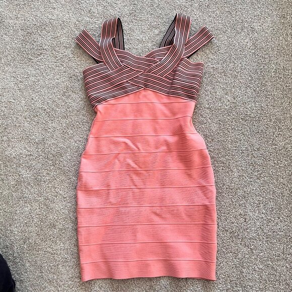 Y2K Deadstock Pink and Black Bandage Bodycon Mini Club Dress S - Picture 8 of 8